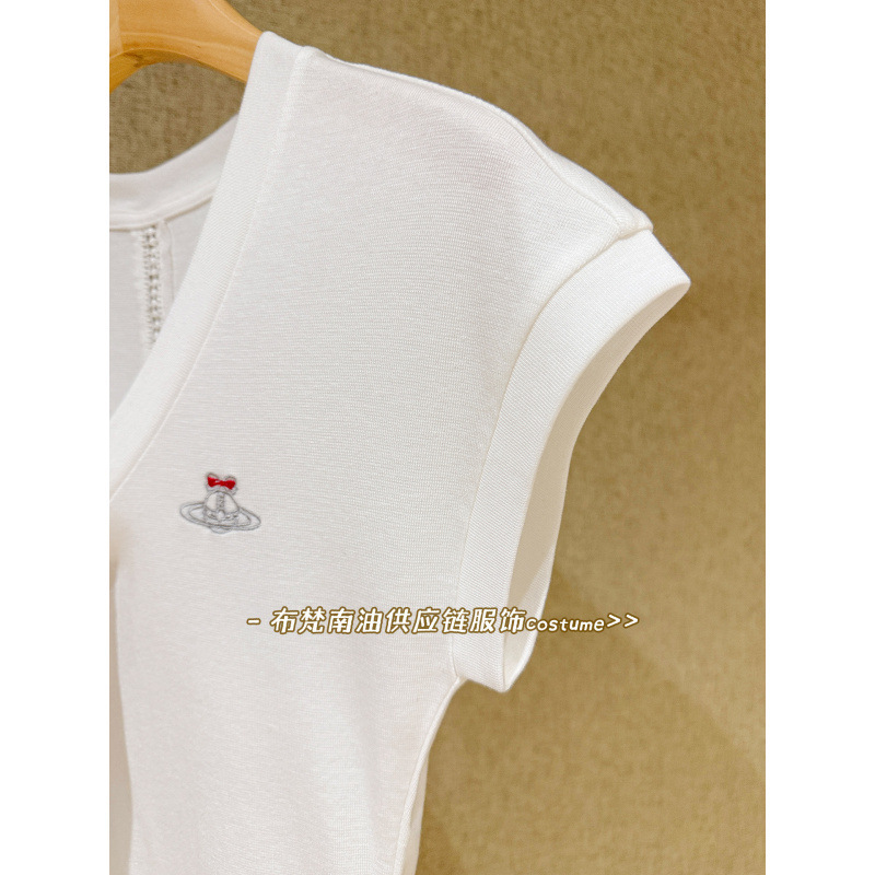 Shenzhen Nanyou minimalist style bowknot Saturn embroidery U-neck short-sleeve T-shirt for women, new summer versatile top Shenzhen Nanyou minimalist style bowknot Saturn embroidery U-neck short-sleeve T-shirt for women, new summer versatile top