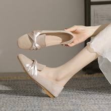 S-8方头单鞋女粗跟2023春夏季晚晚百搭缎面仙女风浅口法式玛丽珍