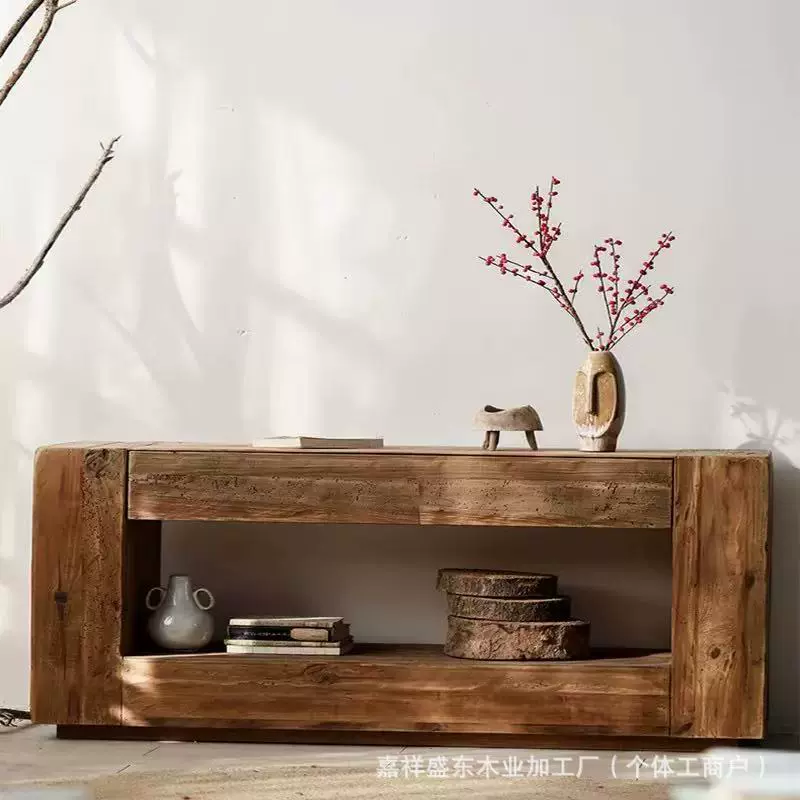 禅意老榆木玄关收纳柜风化老门板餐边柜家用民宿装饰性边柜储物柜