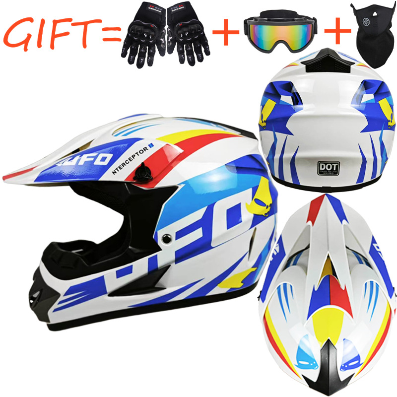 Cross-Border Exclusive Drop Shipping Motorcycle Off-Road Helmet Full-Face Mountain Bike Speed Reduction Three-Piece Set