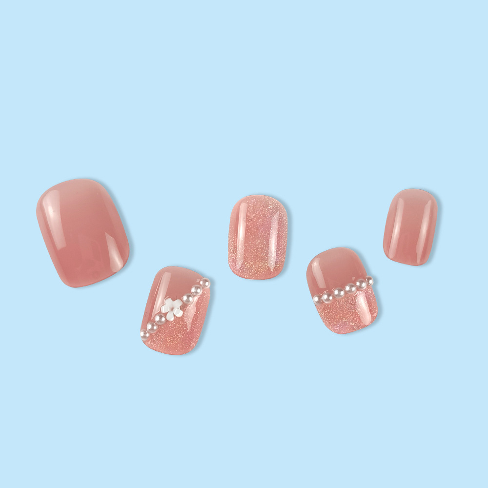 Polvo de perla, manicure, manicure corta, suave, aire de hadas, ojo de gato, 24 piezas, parche de uñas terminado.