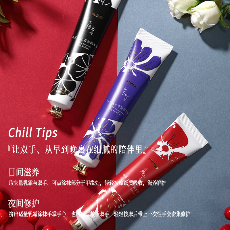 LMLTOP Otoño Invierno Nuevo Perfume Manos Cream Baichi Hua Shan Camellia Humectante Humectante Manos Cream