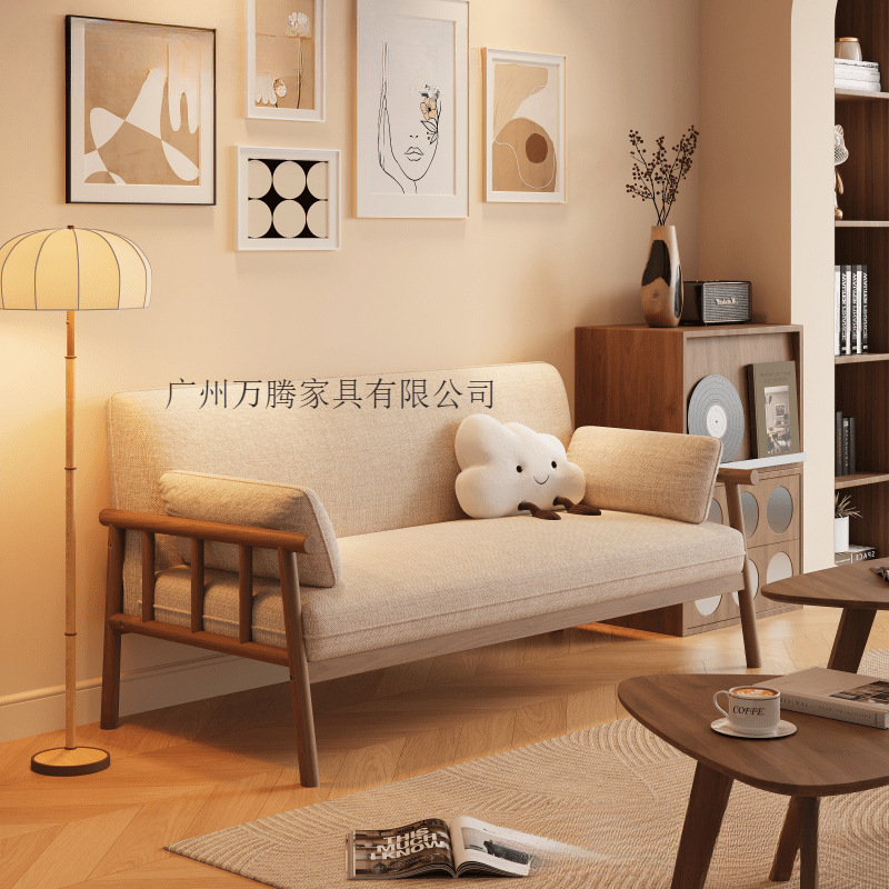 Wanteng Japanese-Style Solid Wood Small Apartment Living Room Three-Seater Winter and Summer Dual-Use Apartment Rental Double Fabric Sofa