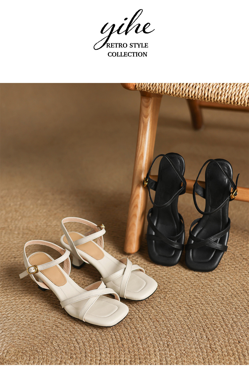 Sandal nữ quai ngang mũi hở gót 5.5 cm phong cách Hàn Quốc — đen chi tiết 13