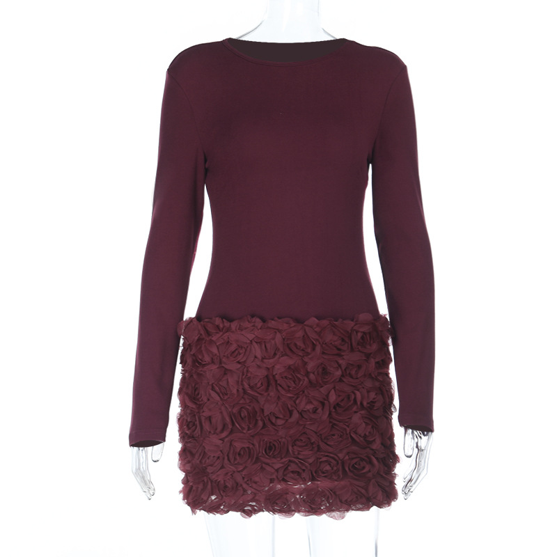 立体花筋理抹胸ドレススカート欧米女装2025夏新作ウエストパックお尻ワンピーススカート