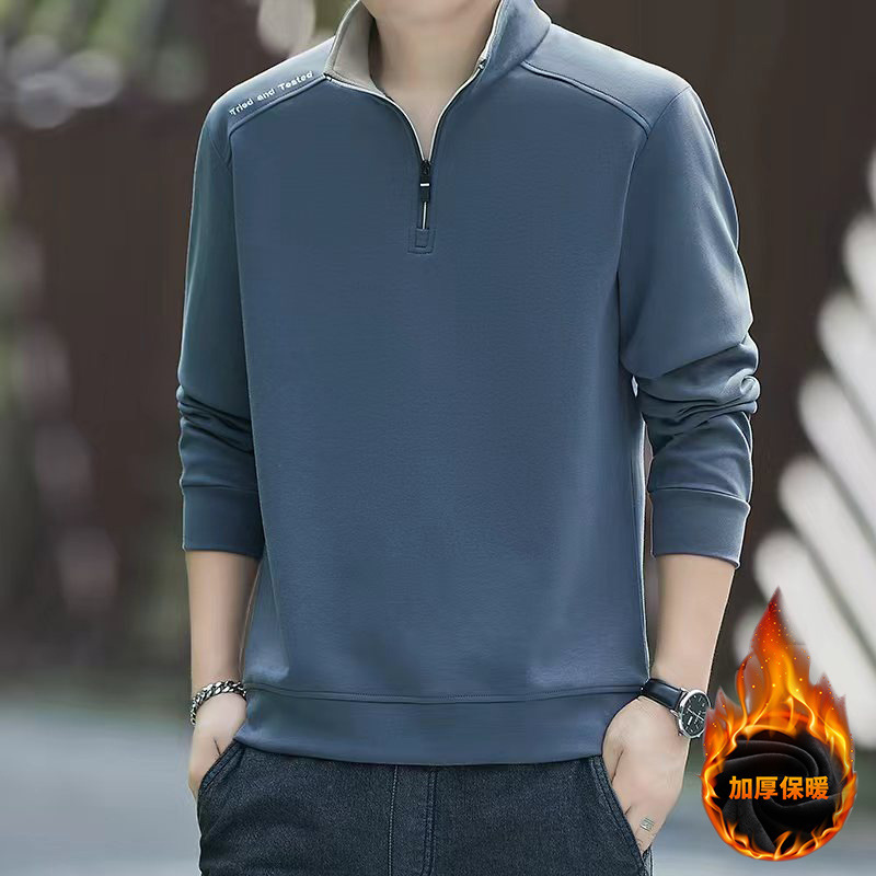 2025 New High-Quality Fashionable Half-Cardigan Plus Velvet Sweatshirt for Men Large Size Embroidered Top Trendy Versatile Long-Sleeved Men