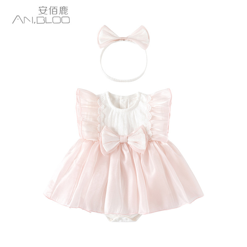 Summer New Style Children's Pure Cotton Dress, Cute Princess Romper Dress with Full Skirt, Suitable for Full Month, Hundred Days, and First Birthday Celebrations, in Stock