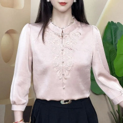 高档缎面法式七分袖衬衫女春夏新款气质百搭宽松外穿洋气小衫上衣