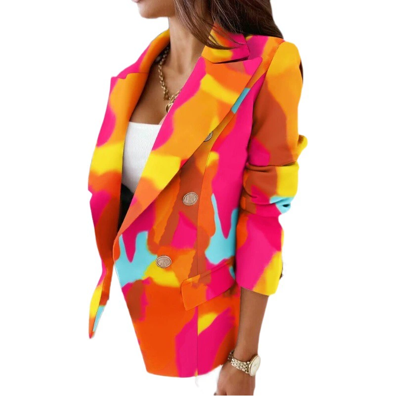 2023 Независимая станция AliExpress осень и зима Новый двубортный модный костюм с длинным рукавом и принтом маленькое пальто женская одежда