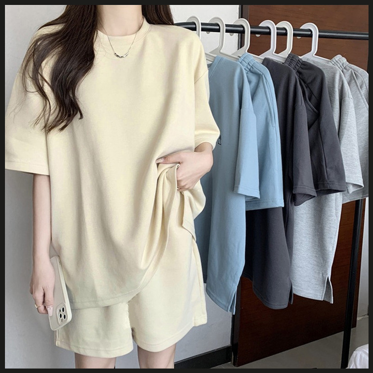 2024 New Casual Sports Suit Women's Summer Thin Loose Large Size Short Sleeve Shorts Two-Piece Trendy Set