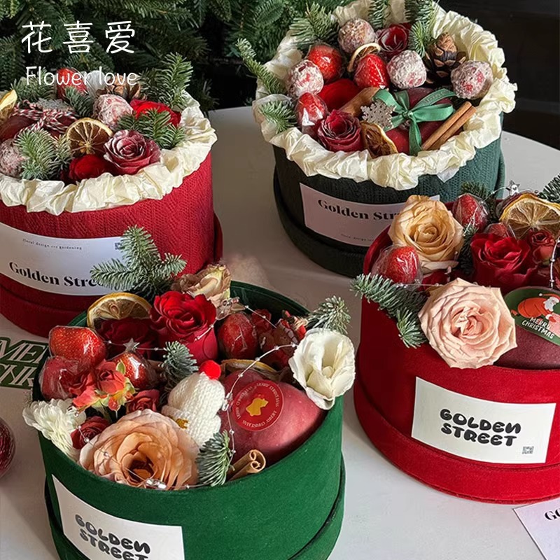 Navidad en línea pequeña caja de manzana caja de flores de regalo de Navidad hecha a mano diy caja de flores de frutas