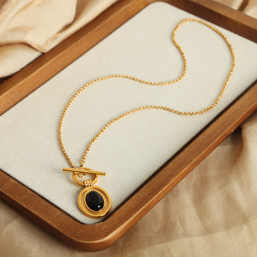 Nuevo chino exquisito temperamento natural ágata colgante otbuckle collar Titanium acero 18K oro personalidad temperamento anillo traje