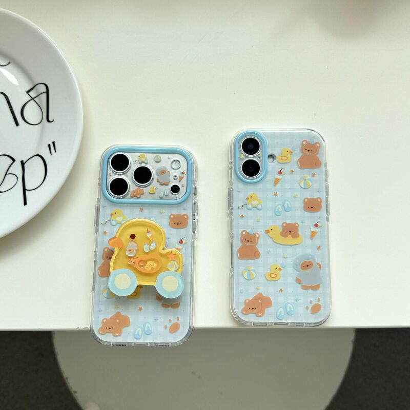 Imd Full Perforated Design - Swimming Ring Bear Duck - Case 10 Stand 10 Phone Case for Apple 17 Pro Max