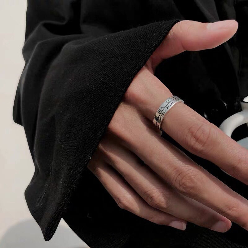 Vintage Roman Numeral Adjustable Open Ring For Couples_voghion.com