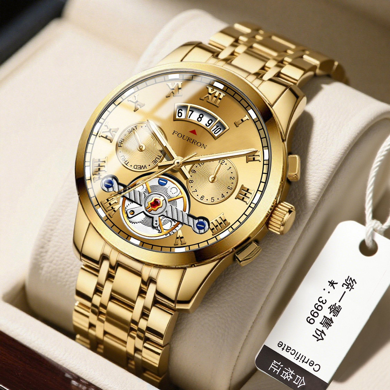 Fei Lang Brand Watch Men's Stainless Steel Calendar Fashion Business Leisure Quartz Watch Foreign Trade temu Hsien in stock