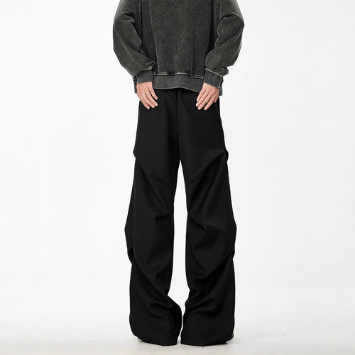 American-style niche pleated micro-platform men's spring and autumn loose matchy-matchy droopy trendy brand high-end casual pants for men trendy