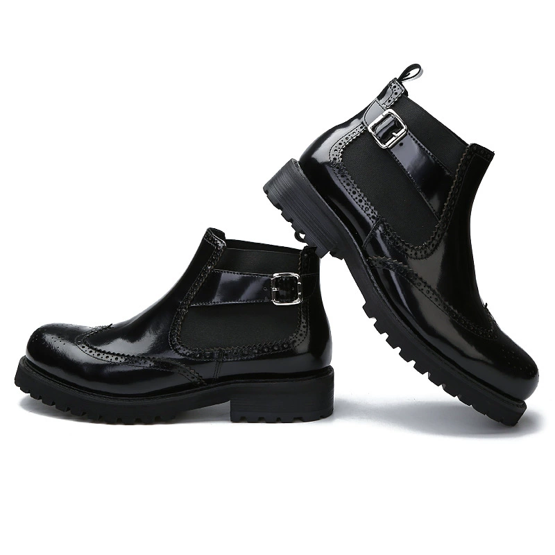 Ботинки Челси на толстой подошве мужские ботинки с верхним слоем из воловьей кожи короткий ствол 2021 молодежные модные мужские резные Ботинки Martin в британском стиле для мужчин