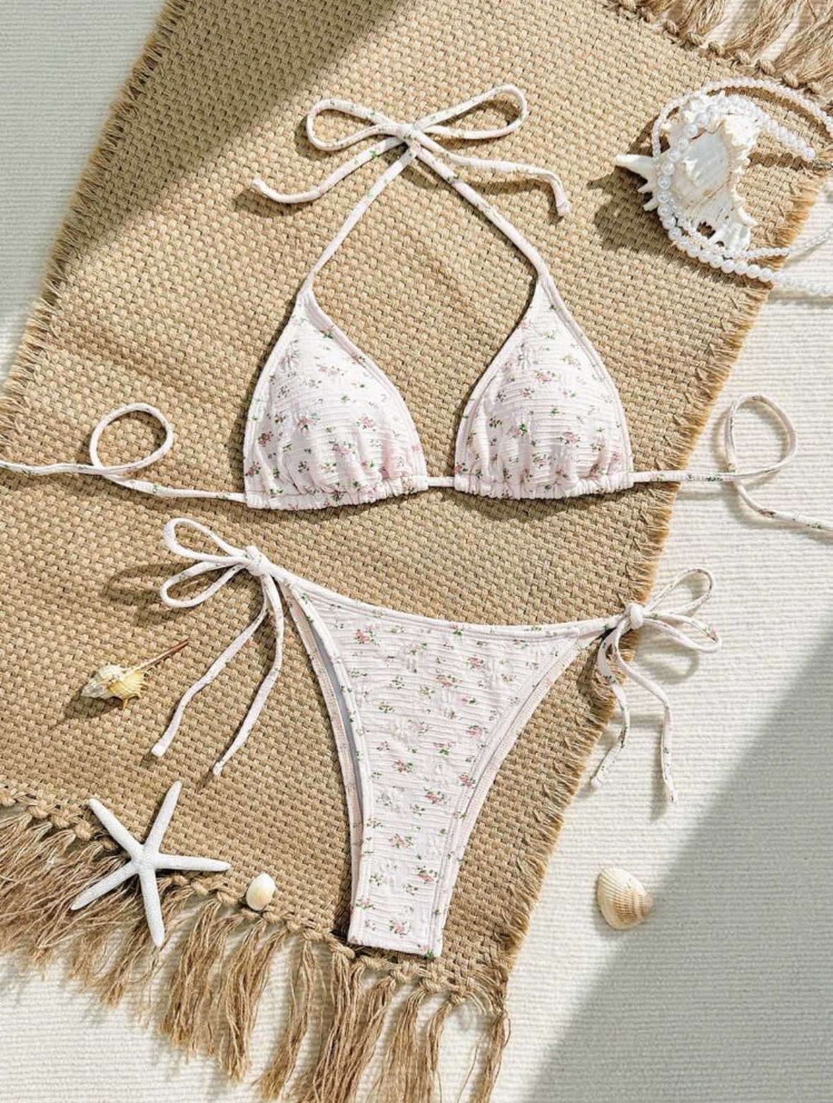 Women's Clothing Style Women's Bikini Swimsuit High-End Floral Print Halter Neck Tie-Up Sexy Swimwear For Hot Springs And Vacations_ecoleips.com