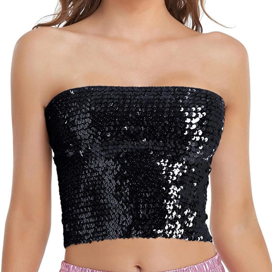 European and American sequined top DS costume stage clothing nightclub flash sequins inner performance clothing high-elastic tube wrap chest