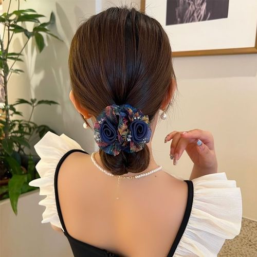 Double flower hair ring large intestine ring Japanese and Korean high-end hair rope women's head rope high elastic meatball headband hair flower headdress