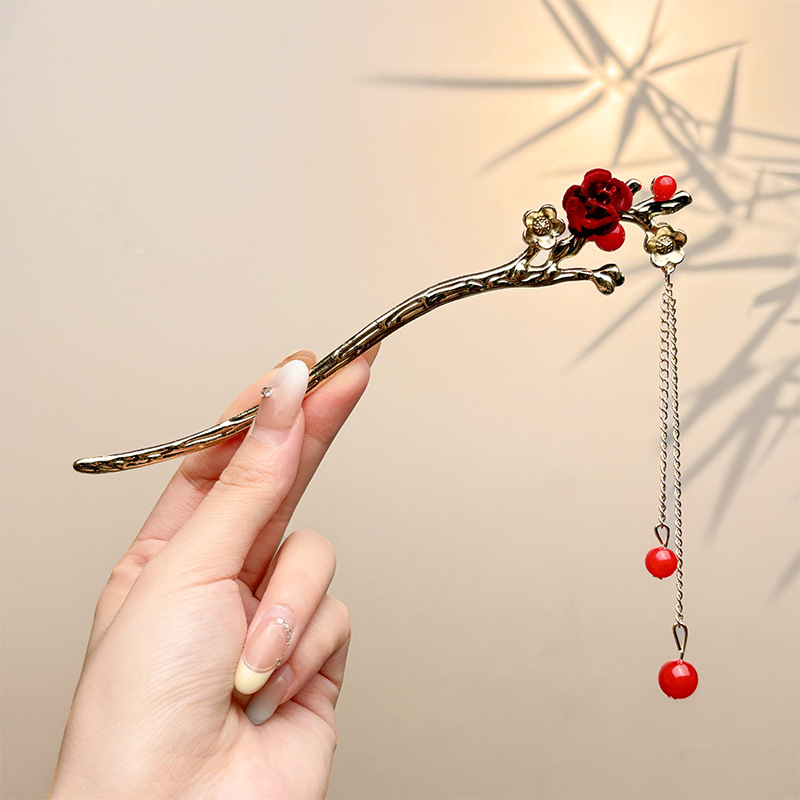 Retro simple nicho de alta estética oriental diseño de cabello de flores de frascos de estilo antiguo cabello