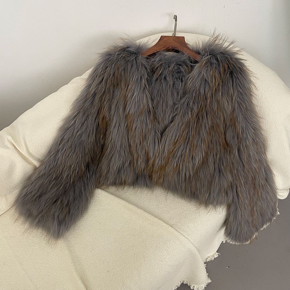 Damenbekleidung Damen Pelzmantel Herbst und Winter neuer Waschbärpelz verschlüsselt dick doppelseitig gewebter Pelzmantel modischer junger Stil_voghion.com