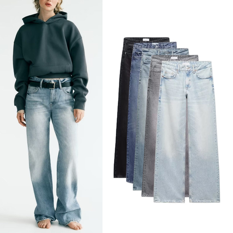 ZA autumn new women's commuter casual mopping trousers cotton loose wide leg mid waist jeans 6045129 ZA autumn new women's commuter casual mopping trousers cotton loose wide leg mid waist jeans 6045129