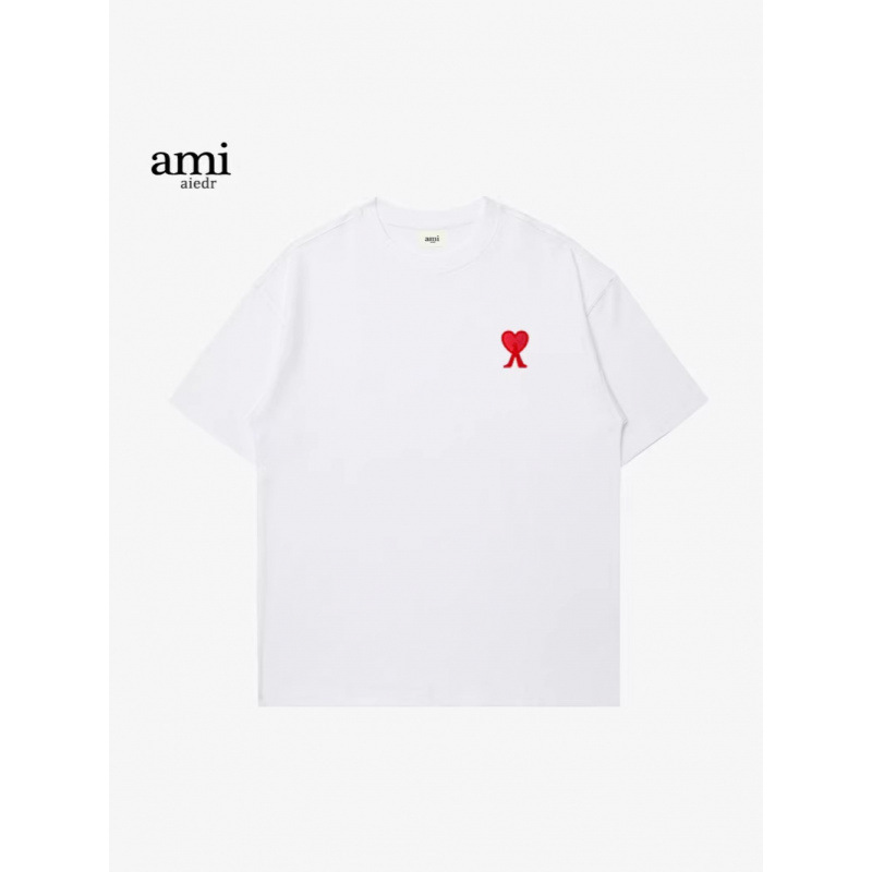 Complete with three labels, Ami sports casual loose oversize top with embroidery, unisex short-sleeve T-shirt for couples Complete with three labels, Ami sports casual loose oversize top with embroidery, unisex short-sleeve T-shirt for couples