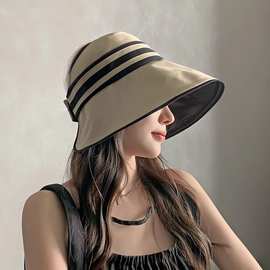 日本黑胶空顶帽可折叠夏季遮阳帽子女士大号防晒帽休闲太阳渔夫帽