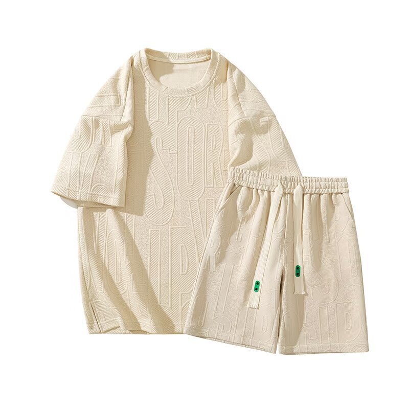 Camisa menos ropa verano nuevo traje de jacquard con letras tridimensionales, pantalones deportivos casuales de sal para niños, traje de dos piezas