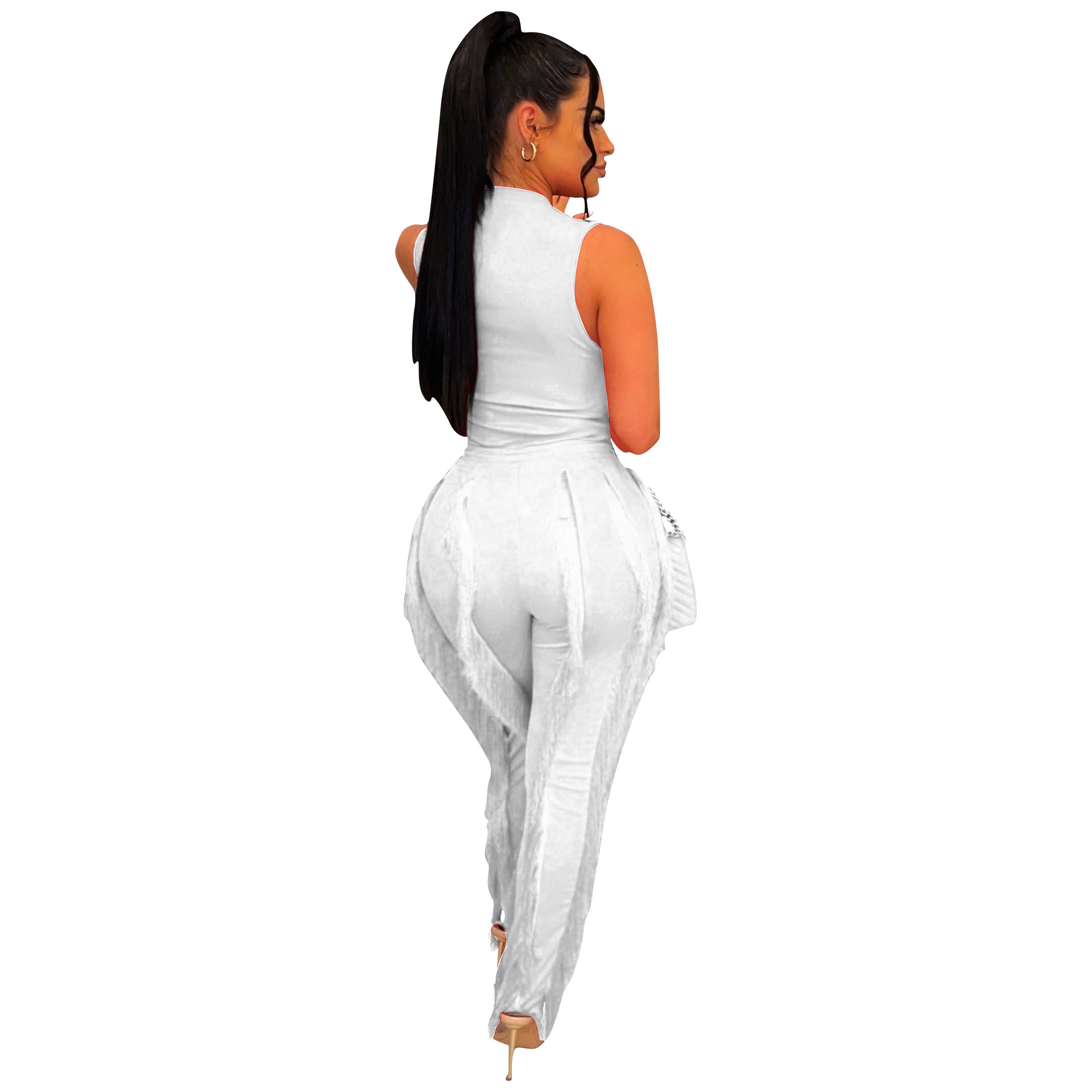 Women's Clothing two piece suits tassel trousers sleeveless casual suits lace summer sexy_voghion.com