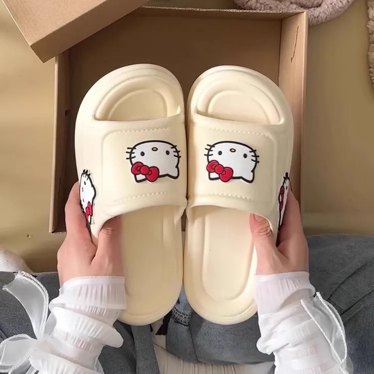 Black Leather Kt Cat Dark Ins Thick-Soled Wear-Resistant Eva Flip-Flops Summer Island High-Looking Breathable Beach Sandals