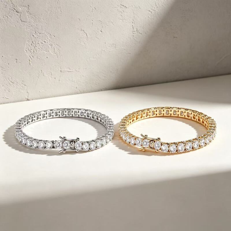 Best-selling in Europe and America, 5mm single-row zircon tennis bracelet, gold and silver full-diamond bracelet, light luxury women's jewelry for banquets