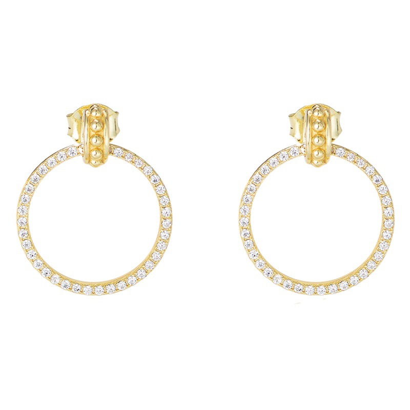 S925 plata esterlina micro con incrustaciones de circón hueco geométrico círculo anillo oído espárragos oído joyería al por mayor de Europa y América transfronteriza Accesorios