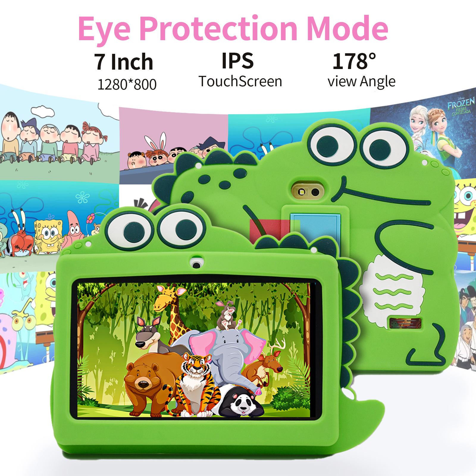 7-inch children's tablet computer to send alligator leather case parents control 4 64 Android 15WFI version in stock cartoon cross-border