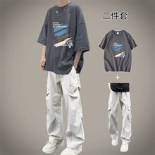 阳光干净男生穿搭夏季显瘦t恤短袖男潮流休闲套装男装新款衣服