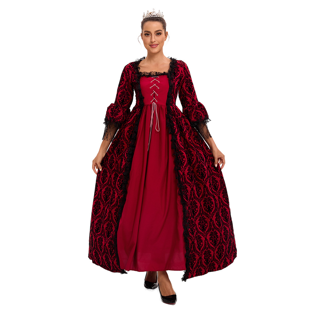 S-5xl más tamaño vestido de corte de alta gama encaje costura gran swing vestido retro medieval renacimiento vestido