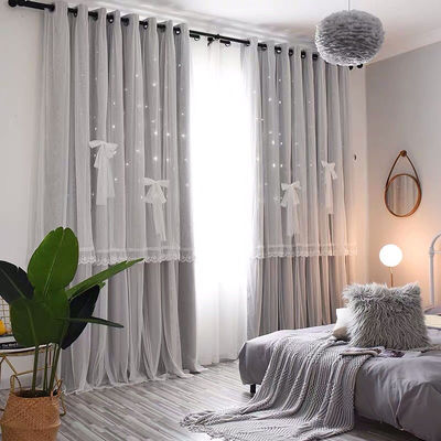 new pattern Korean Hollow star Princess wind Precise curtain Amazon Japan bedroom a living room shading finished product