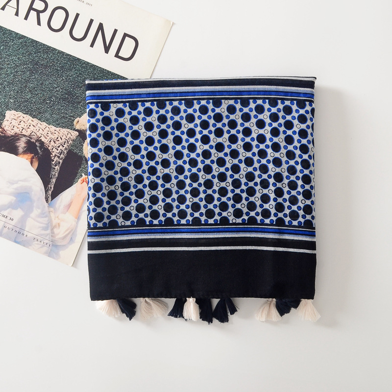 Azul oscuro vintage estilo étnico anacardo flor algodón y lino sensación bufanda viaje foto decoración mantón protector solar Toalla de playa