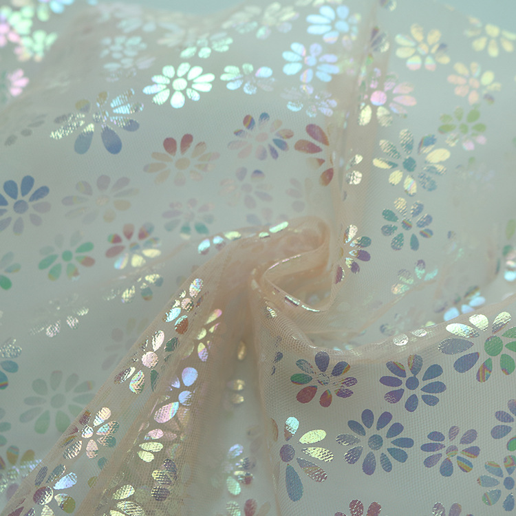 2025 nuevo hilo de malla artesanal estampado de flores tela de color fantasma primavera y verano vestido de boda tela de niña