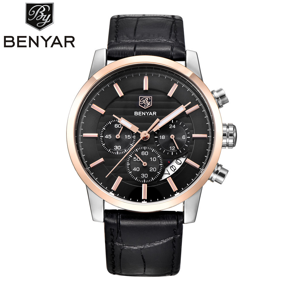 BENYAR Binya reloj de negocios de los hombres de cuarzo explosión transfronteriza de seis Pines de moda de cuero calendario multifunción Mesa 5104