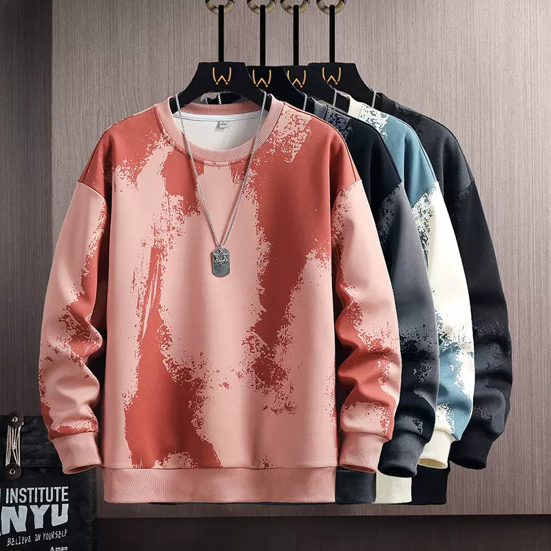 跨境定制圆领运动卫衣男士2025春秋季新款连帽衫宽松渐变男式上衣