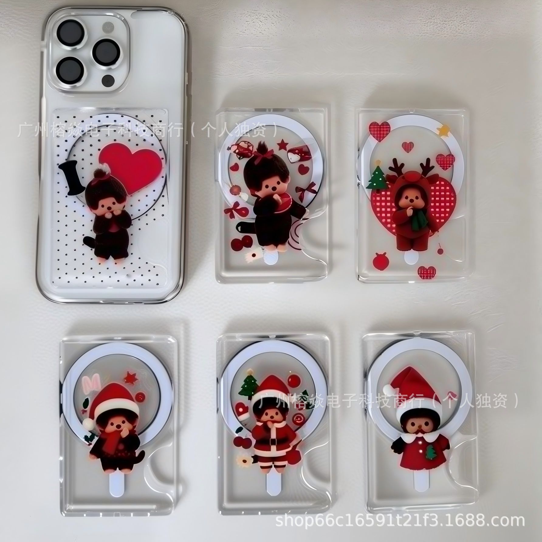 Monchhichi Magnetic Side-Push Card Holder Is Suitable for Ip18Pro/Samsung Transparent Back-Adhesive Cartoon-Style Cases
