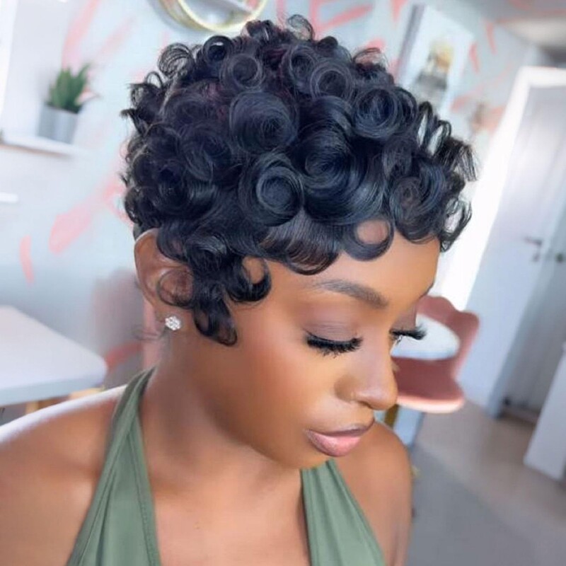 Foreign Trade African Small Curly Wigs, European and American Wigs, Women's Short Curly Hair Synthetic Fiber Rose Net Wig Sets, Cross-Border Wholesale Foreign Trade African Small Curly Wigs, European and American Wigs, Women's Short Curly Hair Synthetic Fiber Rose Net Wig Sets, Cross-Border Wholesale