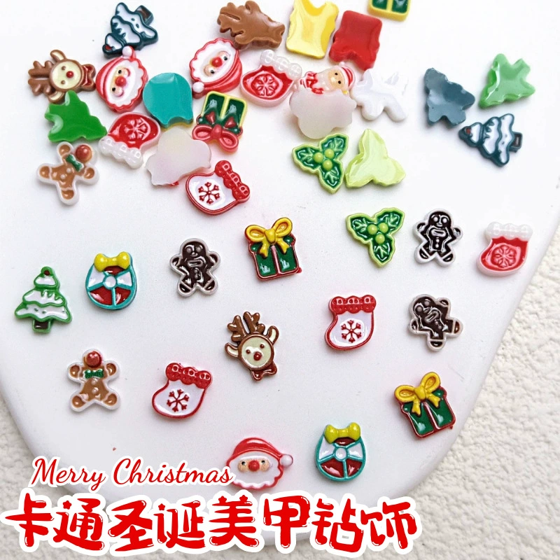 Трансграничные рождественские аксессуары для дизайна ногтей, мультяшные мини-аксессуары из смолы Санта-Клауса, лося, аксессуары для ногтей «сделай сам»