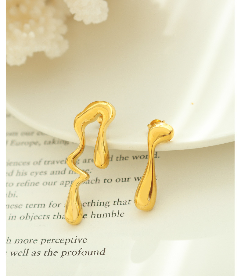 Ear Studs Classification Daily Occasion PVD Coated Real Gold Plated Asymmetrical Titanium Steel French Style Waterproof Non Tarnish Ear Studs