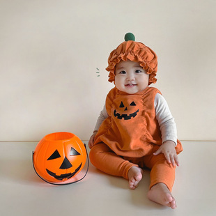 25 Autumn New Korean Style Baby Jumpsuit Ins Style Halloween Pumpkin Shape Baby Holiday Baggy Clothes