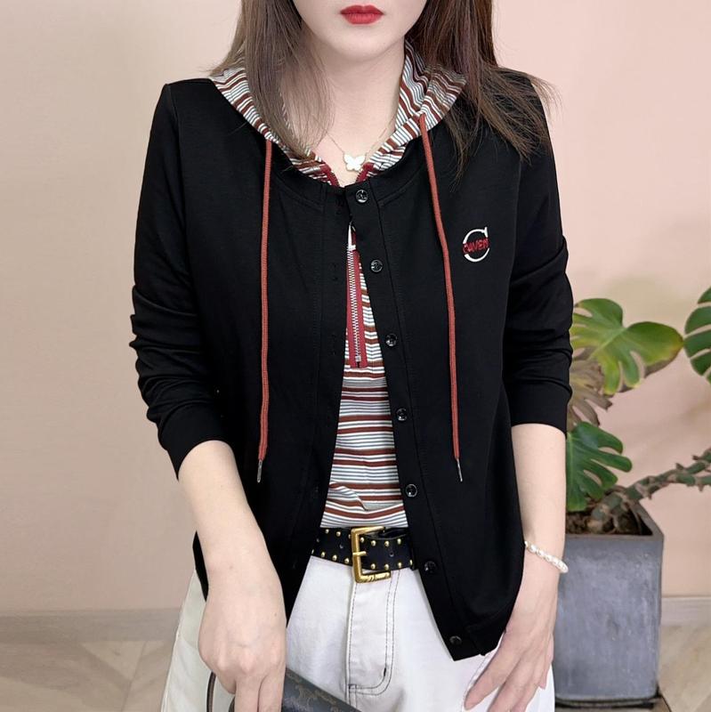 一件代发直播爆款2025秋季新款拼接连帽假两件长袖卫衣外套女上衣|undefined