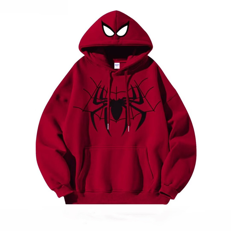 2024 Autumn and Winter New Hong Kong Style American Trendy Brand Spider High Street Retro Hooded Sweatshirt Bottoming Shirt Top Couple