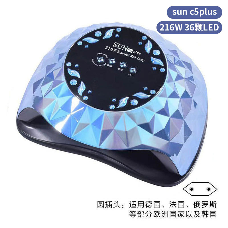 Lámpara de uñas de alta potencia de 256W con mango para principiantes, lámpara de curado de gel para esmalte de uñas, lámpara de fototerapia de secado rápido con colores deslumbrantes para uso transfronterizo.